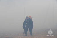 Около 50 пожарных тушат горящую траву в Хакасии. Видео